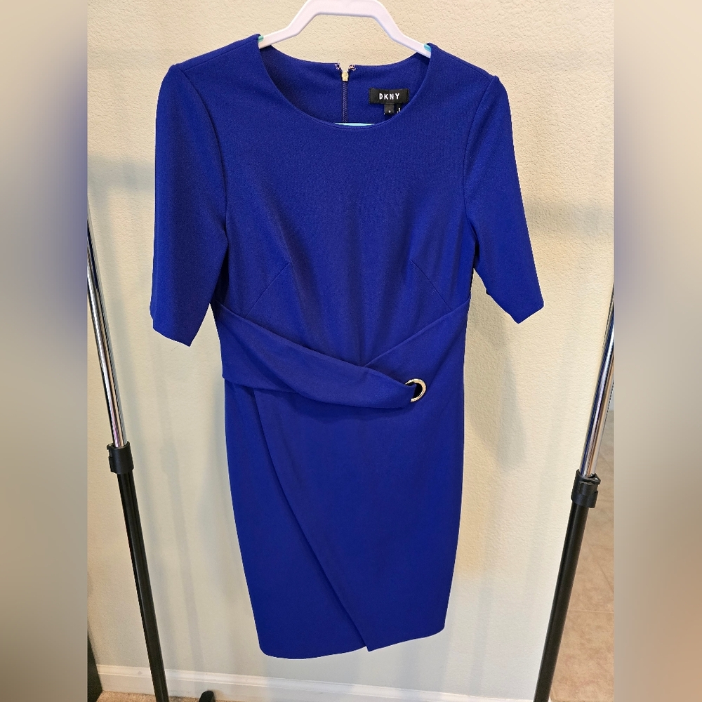 Size 10 DKNY Royal Blue Dress with Gold Circle & Zipper